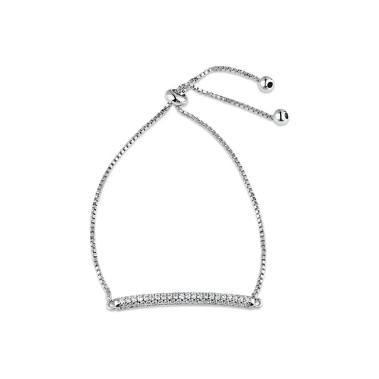925 Sterling Silver Rhodium Plated CZ Bar Adjustable Bracelet