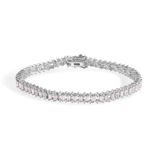 925 Sterling Silver Rhodium Plated Baguette Stone Studded 4.8mm Tennis Bracelet