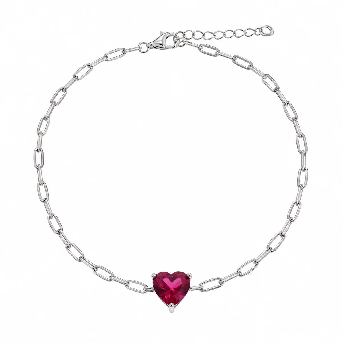 925 Sterling Silver Rhodium Plated CZ Heart Paper Link Chain Bracelet