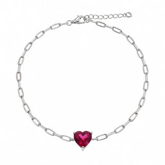 925 Sterling Silver Rhodium Plated CZ Heart Paper Link Chain Bracelet