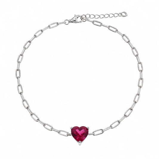 925 Sterling Silver Rhodium Plated CZ Heart Paper Link Chain Bracelet
