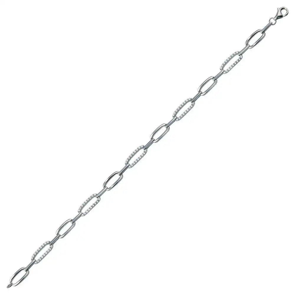 925 Sterling Silver Rhodium Plated 4.5mm CZ Oval Link Tennis Bracelet