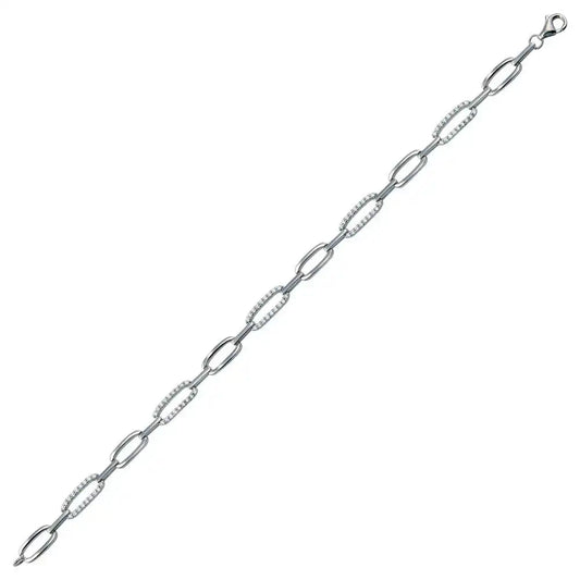 925 Sterling Silver Rhodium Plated 4.5mm CZ Oval Link Tennis Bracelet