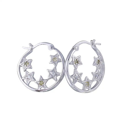 925 Sterling Silver Rhodium Plated CZ Hoop Star Earrings