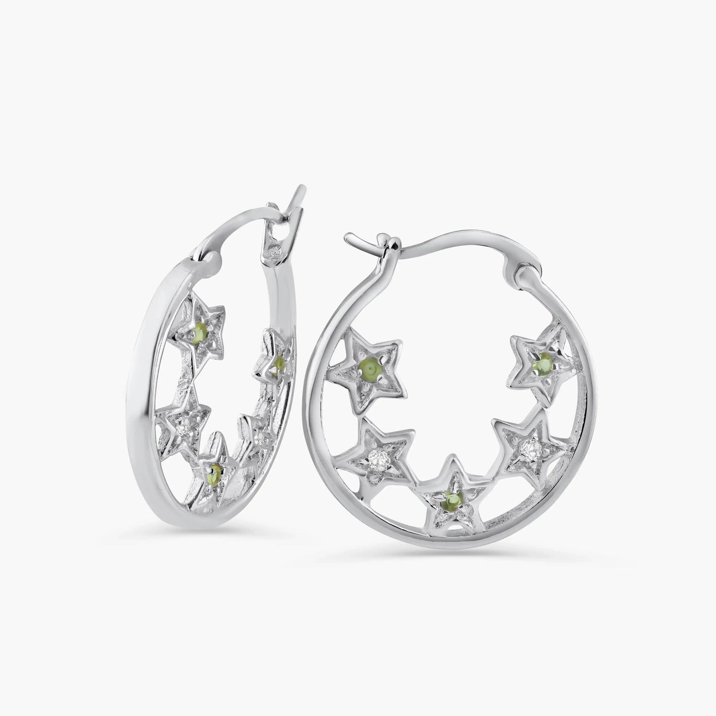 925 Sterling Silver Rhodium Plated CZ Hoop Star Earrings