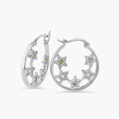 925 Sterling Silver Rhodium Plated CZ Hoop Star Earrings