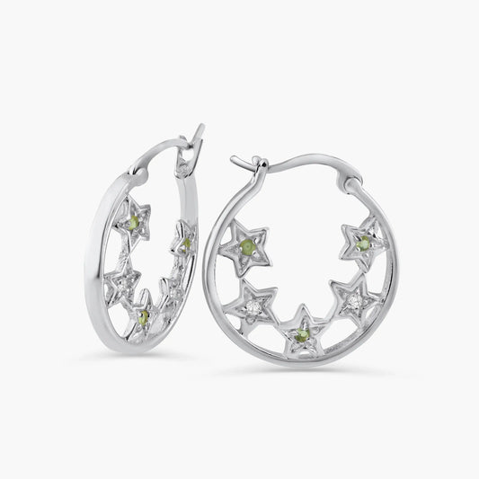 925 Sterling Silver Rhodium Plated CZ Hoop Star Earrings
