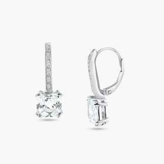 925 Silver Rhodium Plated Square CZ Hook Earrings