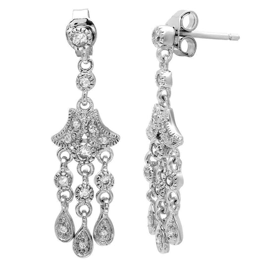 925 Sterling Silver Clearance Rhodium Plated Chandelier Hanging Earrings