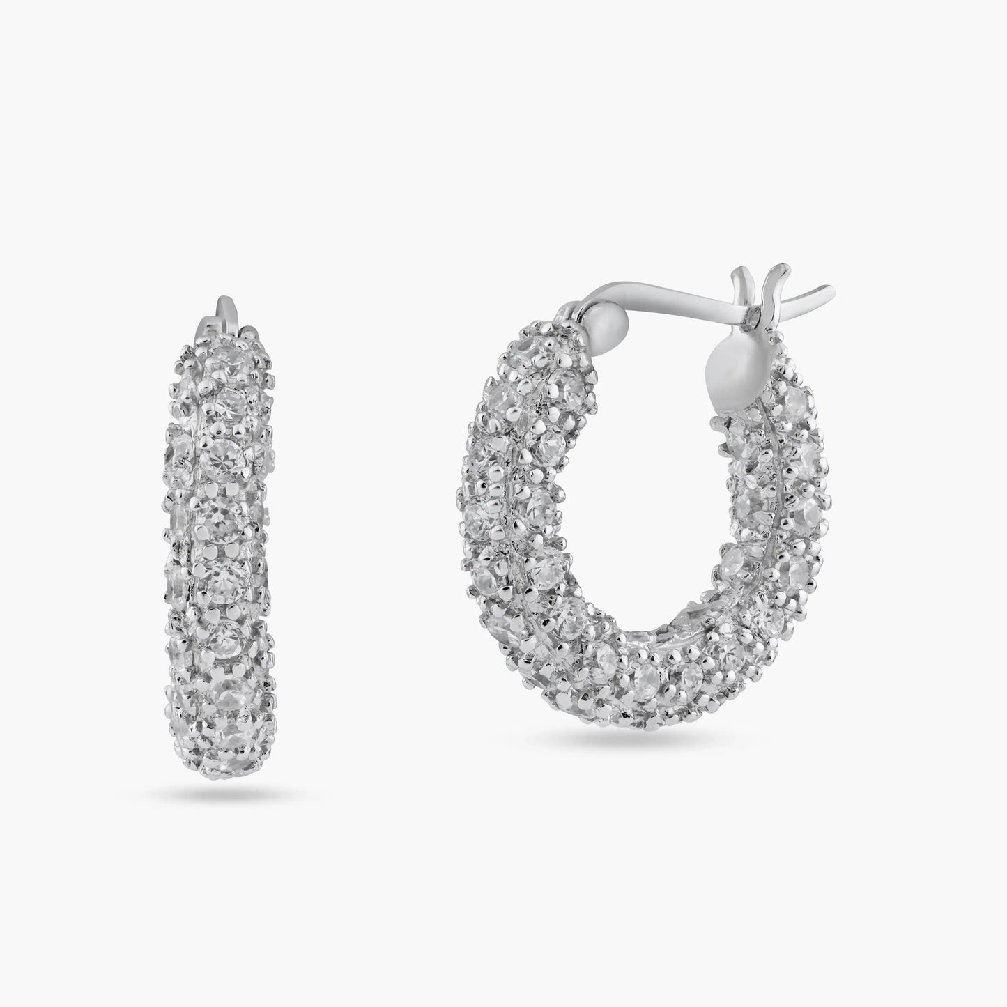 925 Sterling Silver Rhodium Plated Rift Cluster CZ Hoop Earrings