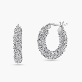 925 Sterling Silver Rhodium Plated Rift Cluster CZ Hoop Earrings