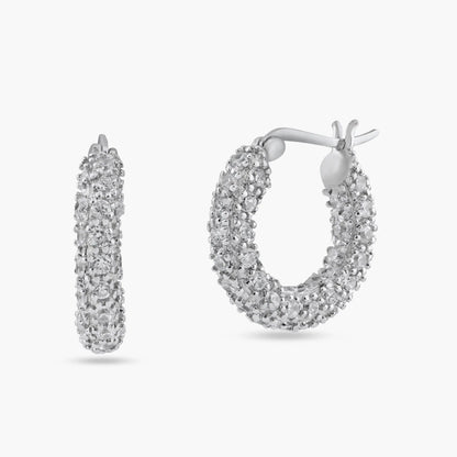 925 Sterling Silver Rhodium Plated Rift Cluster CZ Hoop Earrings