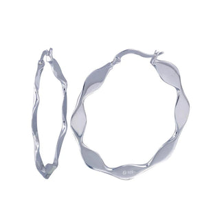 925 Silver Clearance-Rhodium Plated Wavy Circle Hoop Earrings