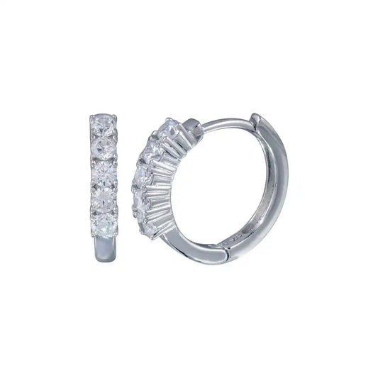 925 Sterling Silver Rhodium Plated CZ huggie hoop Earrings