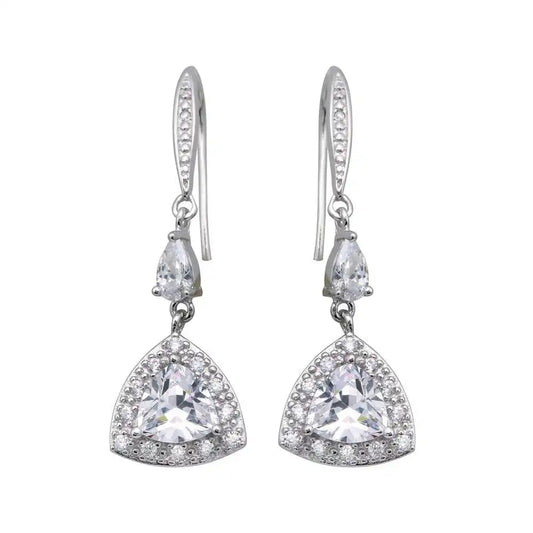 925 Sterling Silver Rhodium Plated Oval Teardrop CZ Dangling Oval Hook Earrings