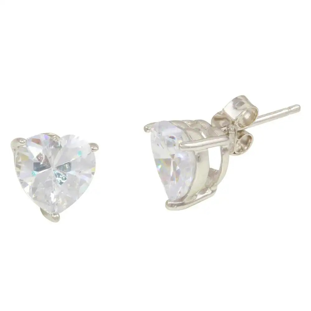 925 Sterling Silver Rhodium Plated Heart Stone Stud Earrings