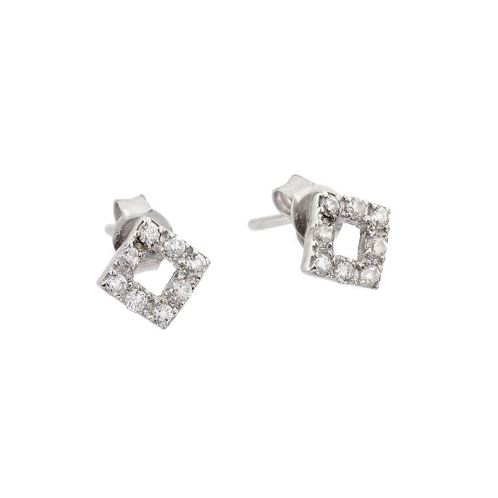 925 Sterling Silver Rhodium Plated Open Square Stud Earrings with CZ