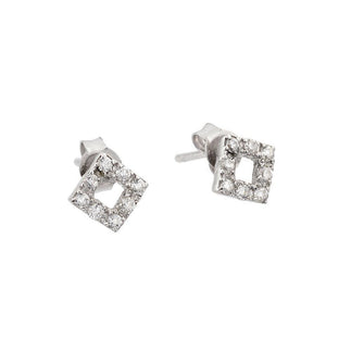 925 Sterling Silver Rhodium Plated Open Square Stud Earrings with CZ