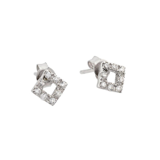 925 Sterling Silver Rhodium Plated Open Square Stud Earrings with CZ