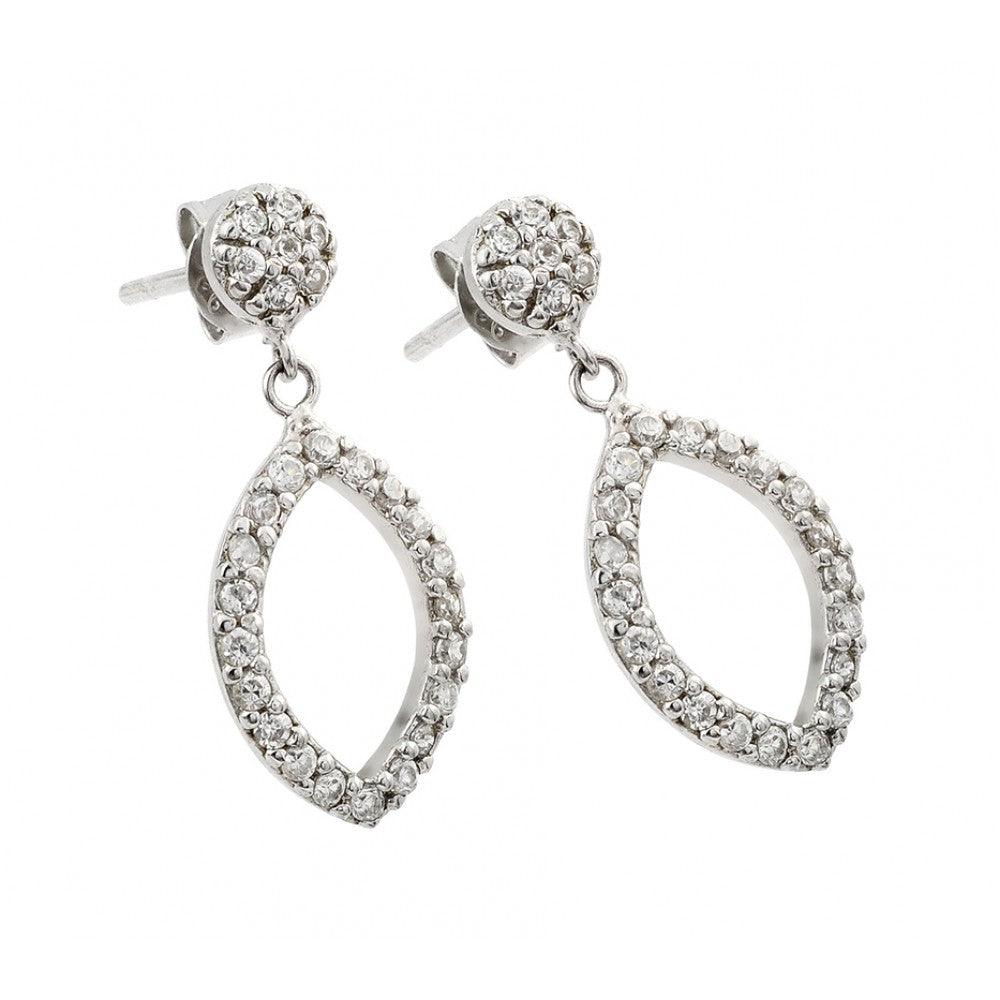 925 Silver Clearance-Rhodium Plated Open Marquise CZ Dangling Earrings