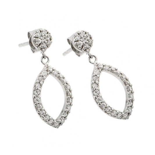 925 Silver Clearance-Rhodium Plated Open Marquise CZ Dangling Earrings