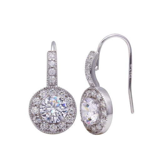 925 Silver Rhodium Plated Curve Round CZ Hook Earrings