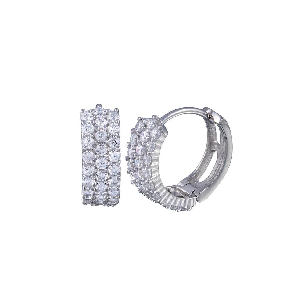 925 Sterling Silver Rhodium Plated Clear CZ Three huggie hoop Earrings