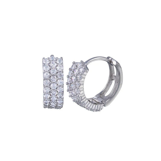 925 Sterling Silver Rhodium Plated Clear CZ Three huggie hoop Earrings