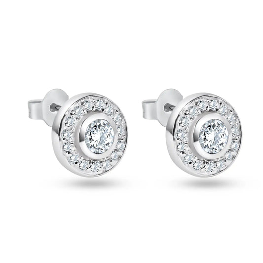 925 Sterling Silver Rhodium Plated Round CZ Stud Earrings