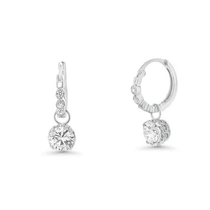 925 Silver Rhodium Plated Round CZ Dangling Hoop Earrings