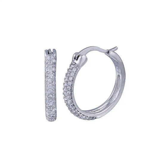 925 Sterling Silver Rhodium Plated Round CZ Hoop Earrings