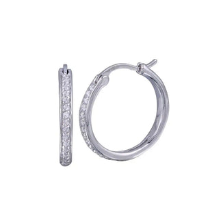 925 Sterling Silver Rhodium Plated Round CZ Hoop Earrings