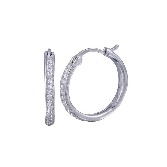 925 Sterling Silver Rhodium Plated Round CZ Hoop Earrings