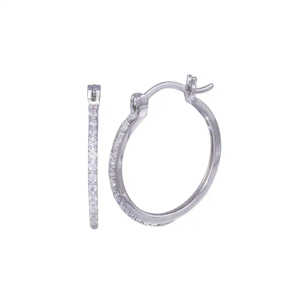 925 Sterling Silver Rhodium Plated Round CZ Hoop Earrings