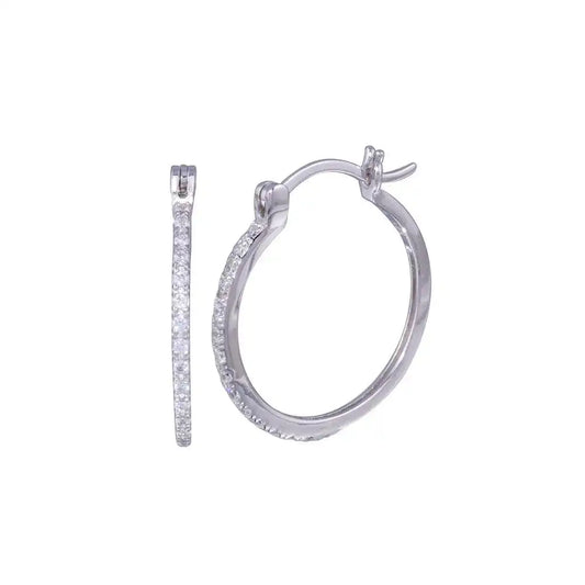925 Sterling Silver Rhodium Plated Round CZ Hoop Earrings