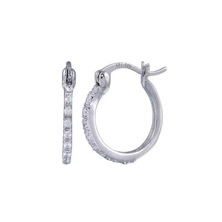 925 Sterling Silver Rhodium Plated Round CZ huggie hoop Earrings
