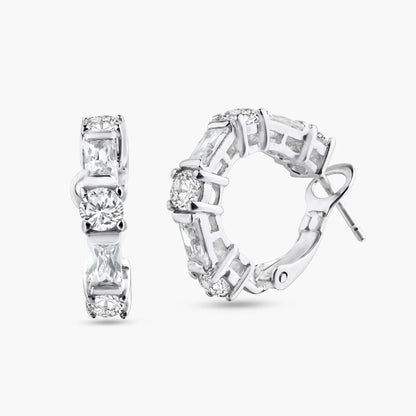 925 Silver Rhodium Plated Clear Baguette CZ Hoop Earrings