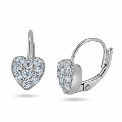 925 Sterling Silver Rhodium Plated Heart CZ Hoop Earrings