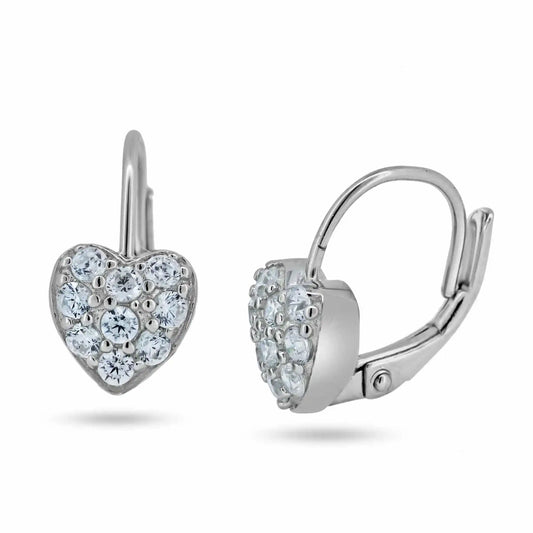 925 Sterling Silver Rhodium Plated Heart CZ Hoop Earrings