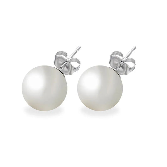 925 Sterling Silver Rhodium Plated White Pearl CZ Stud Earrings