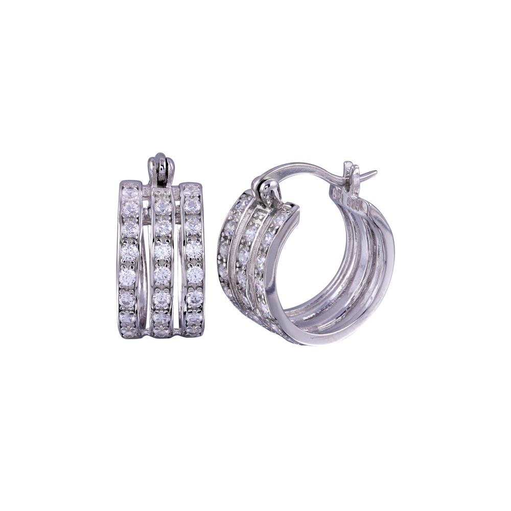 925 Sterling Silver Rhodium Plated 3 Row huggie hoop Earrings