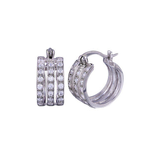 925 Sterling Silver Rhodium Plated 3 Row huggie hoop Earrings