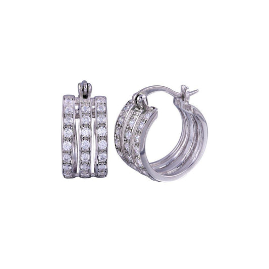 925 Sterling Silver Rhodium Plated 3 Row huggie hoop Earrings