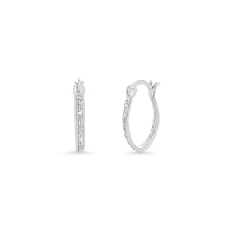 925 Sterling Silver Rhodium Plated Round Clear CZ Hoop Earrings