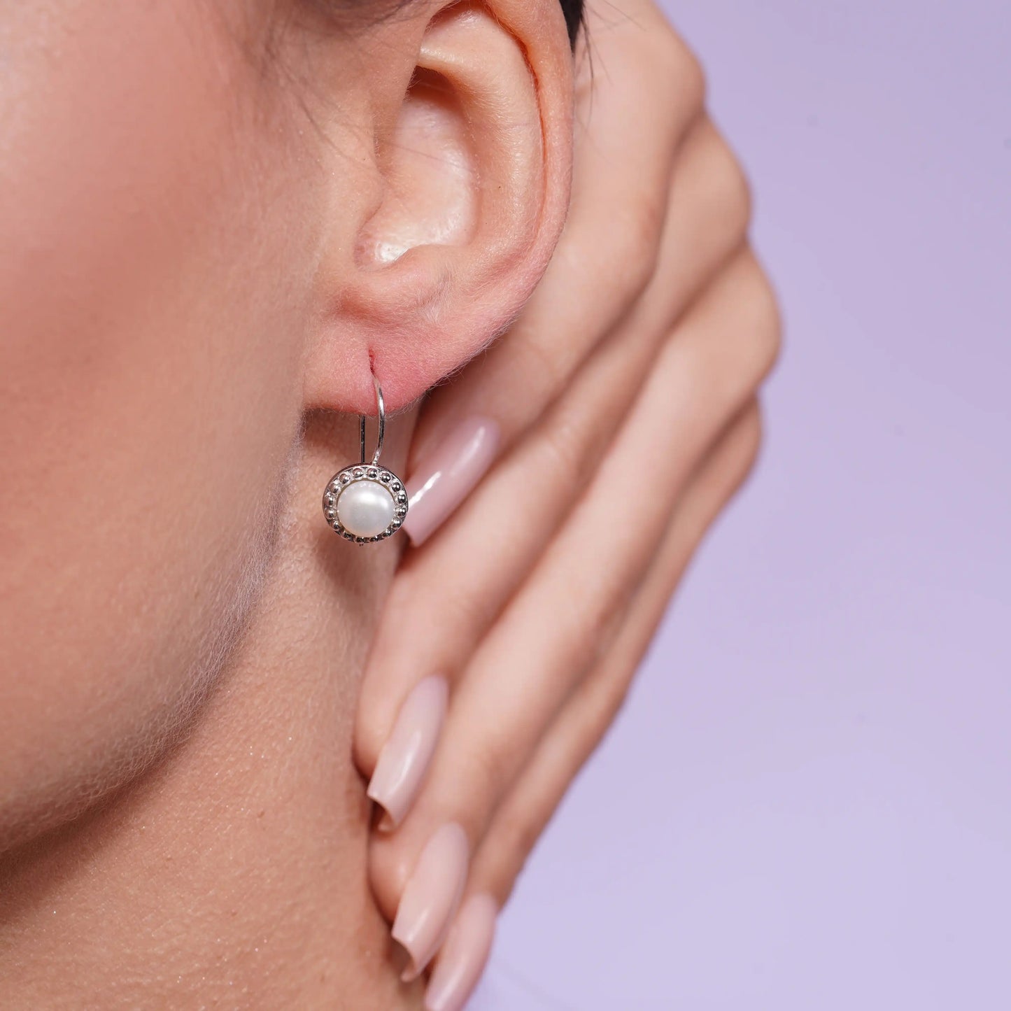 925 Sterling Silver Rhodium Plated Round CZ Fresh Water Pearl Hook Earrings