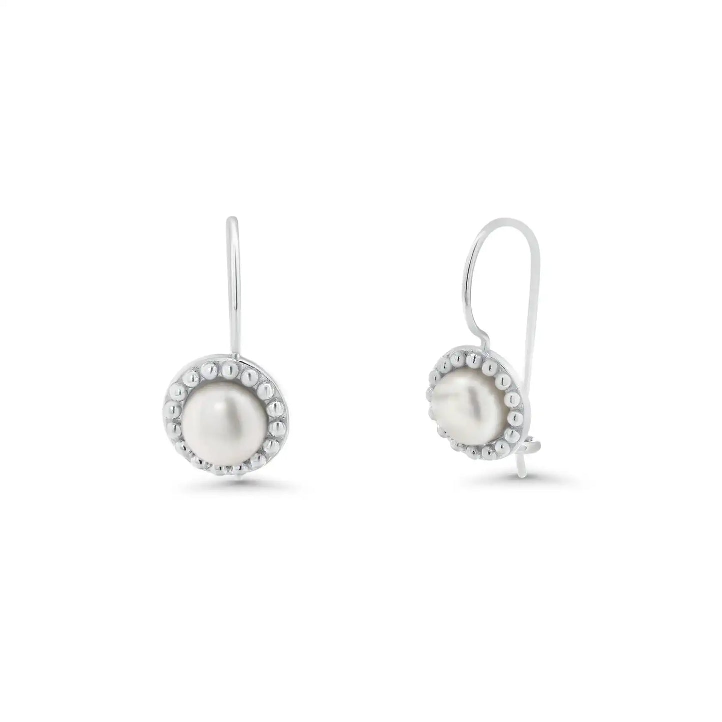 925 Sterling Silver Rhodium Plated Round CZ Fresh Water Pearl Hook Earrings