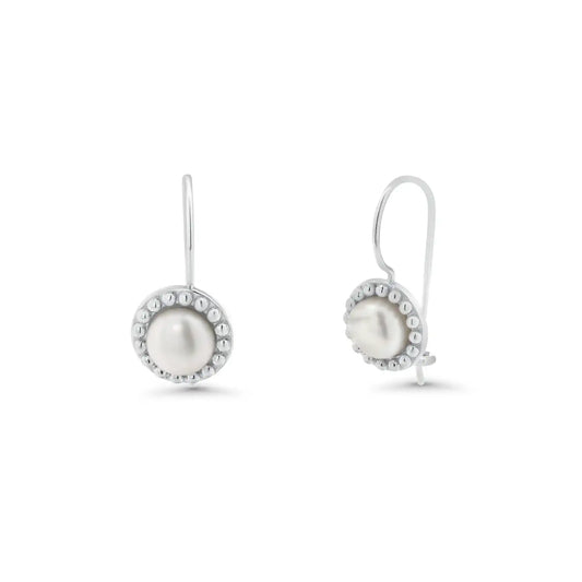 925 Sterling Silver Rhodium Plated Round CZ Fresh Water Pearl Hook Earrings