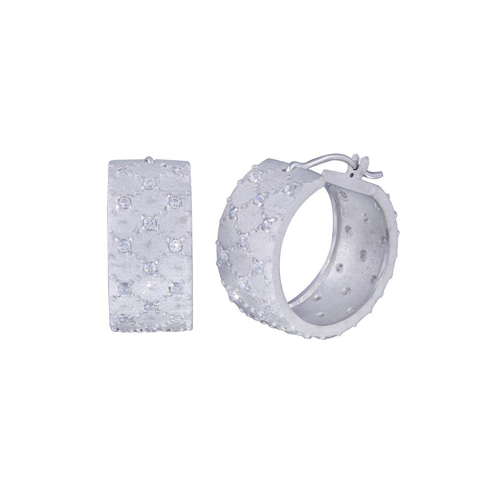 925 Silver Clearance-Rhodium Plated Small Round Clear CZ Hoop Earrings