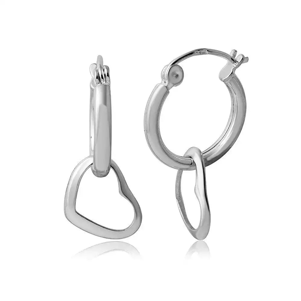 925 Sterling Silver huggie hoop Earrings with Hanging Open Heart