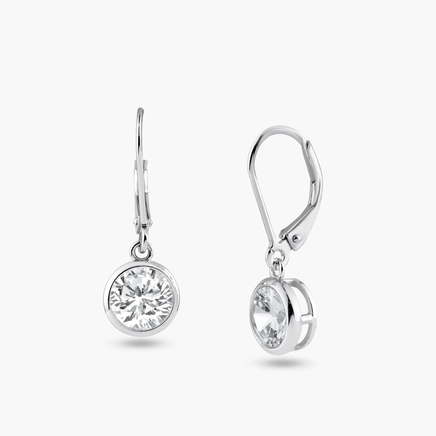 925 Silver Rhodium Plated Round Clear CZ Dangling Hook Earrings